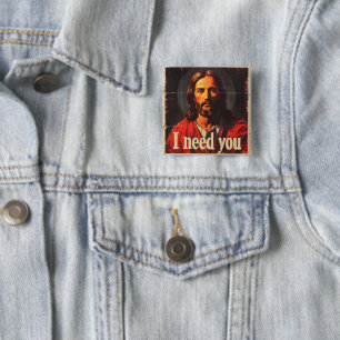 Badge Carré 5 Cm J'ai Besoin de Toi Christ Vintage