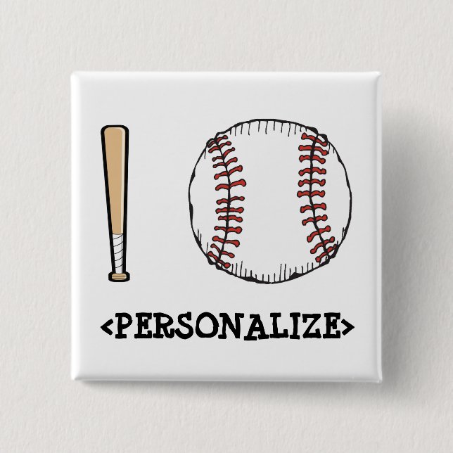 Badge Carré 5 Cm J'aime (baseball), <PERSONALIZE> (Devant)