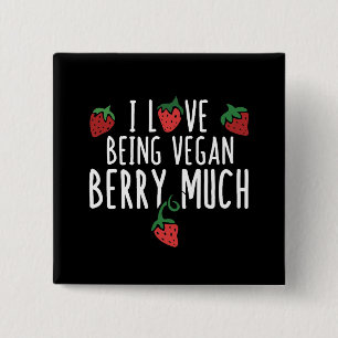 Badge Carré 5 Cm j'aime beaucoup la fraise vegan