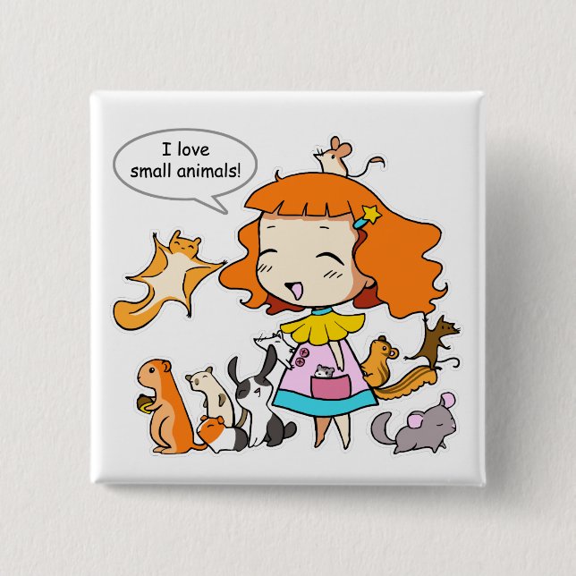 Badge Carré 5 Cm J'aime de petits animaux (Devant)