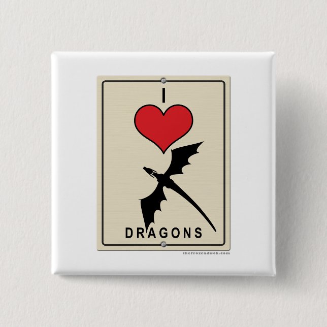 Badge Carré 5 Cm J'aime des dragons (Devant)