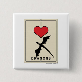 Badge Carré 5 Cm J'aime des dragons