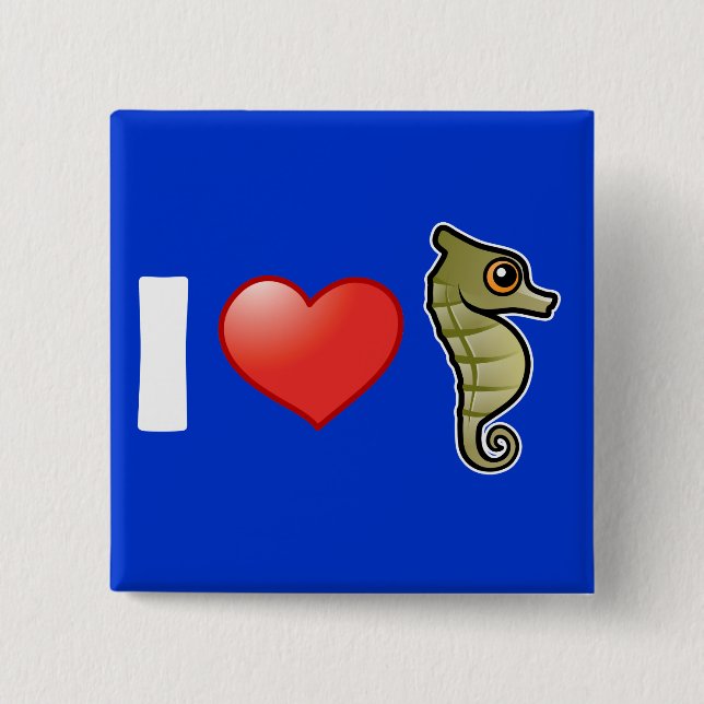 Badge Carré 5 Cm J'aime des hippocampes (Devant)