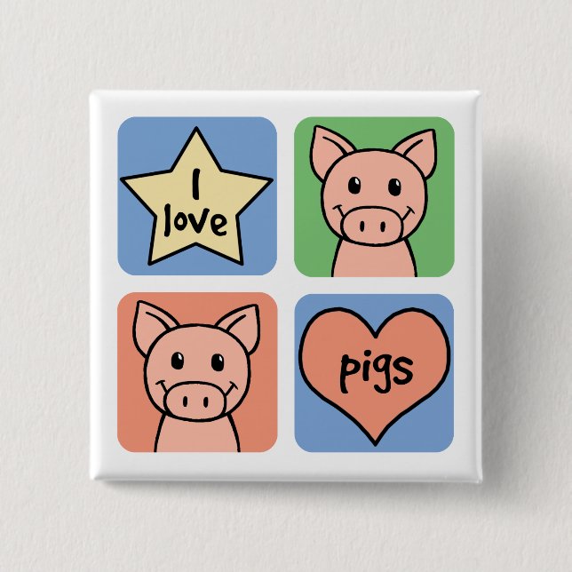 Badge Carré 5 Cm J'aime des porcs (Devant)