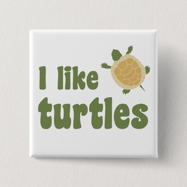 Badge Carré 5 Cm J'aime des tortues (Devant)