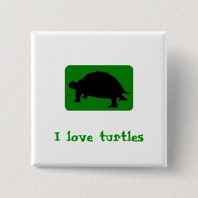 Badge Carré 5 Cm J'aime des tortues (Devant)