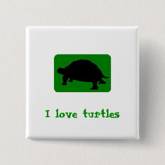 Badge Carré 5 Cm J'aime des tortues