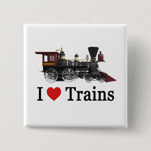 Badge Carré 5 Cm J'aime des trains
