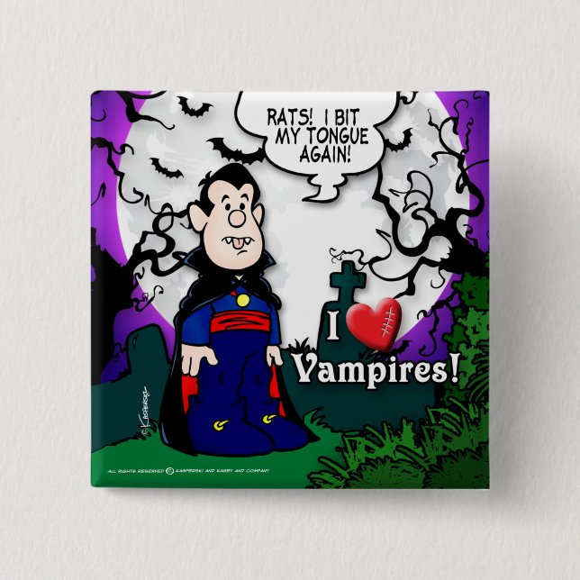 Badge Carré 5 Cm J'aime des vampires (Devant)