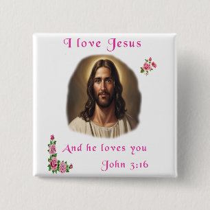 Badge Carré 5 Cm J'aime Jésus