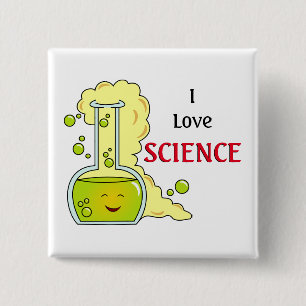 Badge Carré 5 Cm J'aime la fiole de chimie de Science