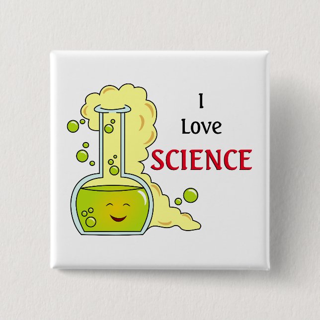 Badge Carré 5 Cm J'aime la fiole de chimie de Science (Devant)