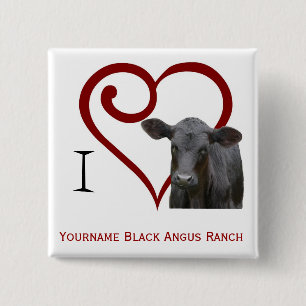 Badge Carré 5 Cm J'aime le boeuf noir d'Angus