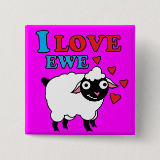 Badge Carré 5 Cm J'aime le bouton de brebis
