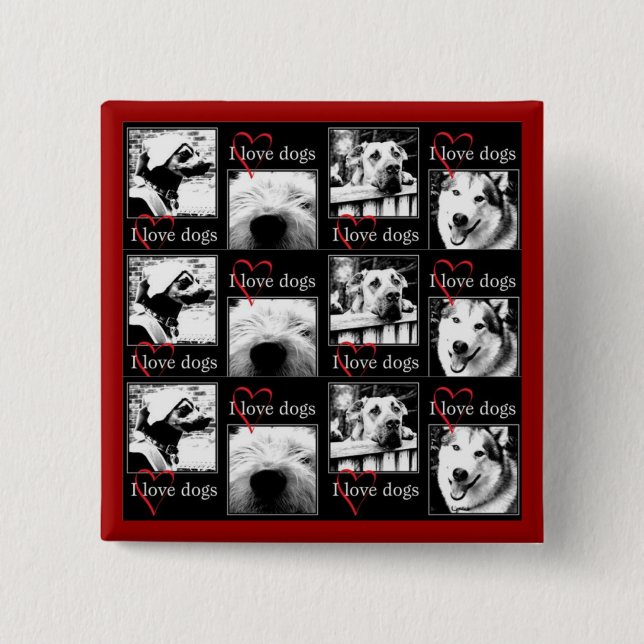 Badge Carré 5 Cm J'aime le bouton de chiens (Devant)