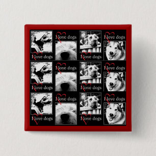 Badge Carré 5 Cm J'aime le bouton de chiens