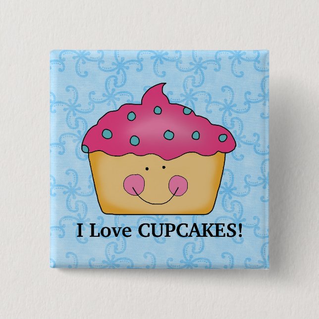Badge Carré 5 Cm J'aime le bouton de petits gâteaux (Devant)