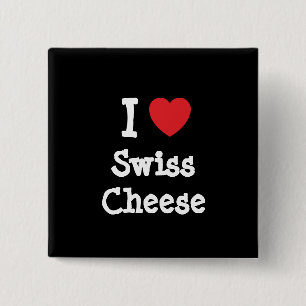 Badge Carré 5 Cm J'aime le coeur de fromage suisse T-Shirt