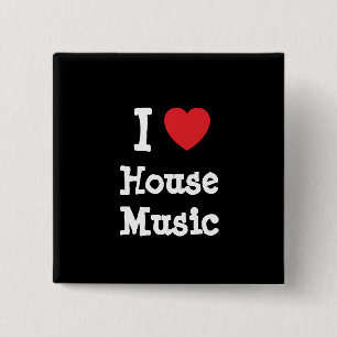 Badge Carré 5 Cm J'aime le coeur de musique House personnalisé