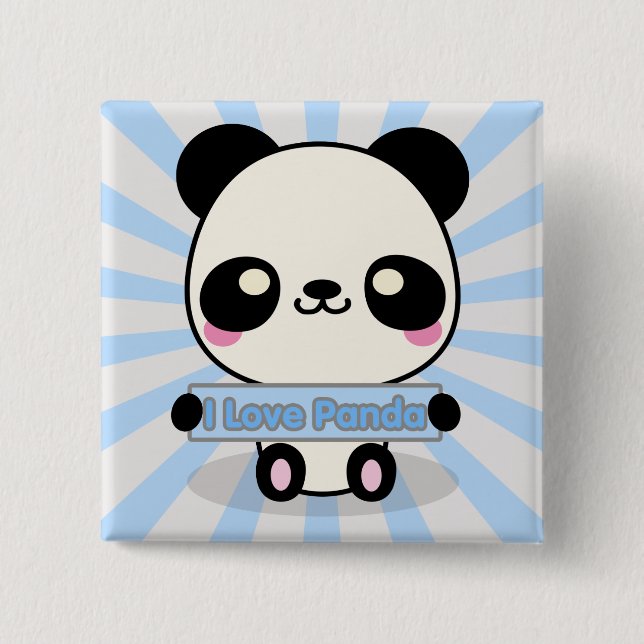 Badge Carré 5 Cm J'aime le panda (Devant)