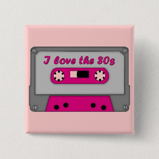 Badge Carré 5 Cm J'aime les années 80 (la cassette)