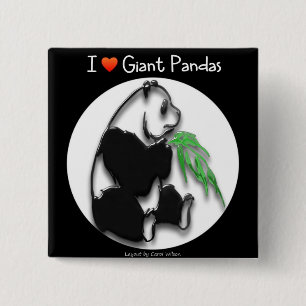 BADGE CARRÉ 5 CM J'AIME LES PANDAS GÉANTS