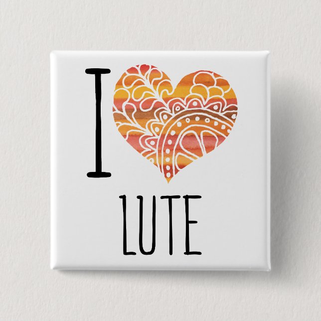 Badge Carré 5 Cm J'Aime Lute Orange Mandala Heart (Devant)
