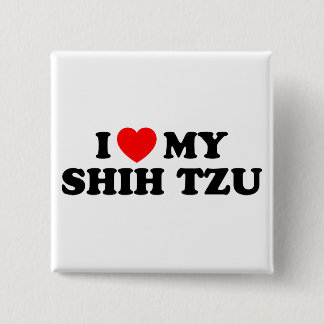 Badge Carré 5 Cm J'aime mon bouton Shih Tzu