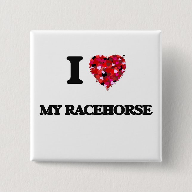Badge Carré 5 Cm J'aime mon cheval de course (Devant)