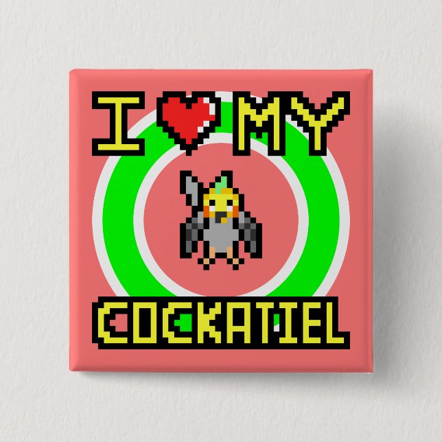 Badge Carré 5 Cm J'aime mon Cockatiel (Devant)