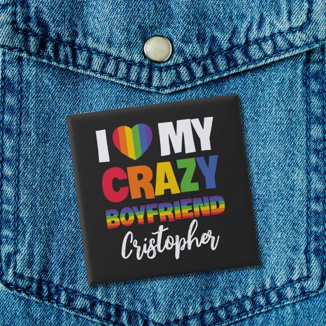 Badge Carré 5 Cm J'aime mon copain fou rainbow pride nom lgbtq (Créateur téléchargé)