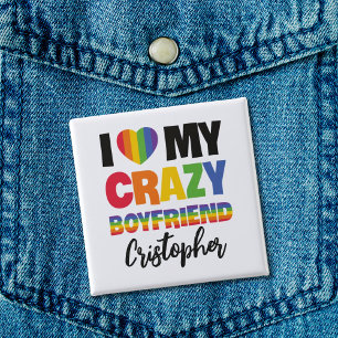 Badge Carré 5 Cm J'aime mon copain fou rainbow pride nom lgbtq