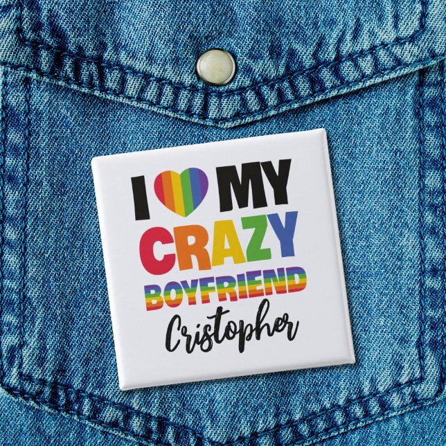 Badge Carré 5 Cm J'aime mon copain fou rainbow pride nom lgbtq (Créateur téléchargé)