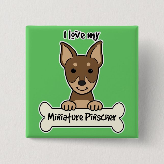 Badge Carré 5 Cm J'aime mon Pinscher miniature (Devant)