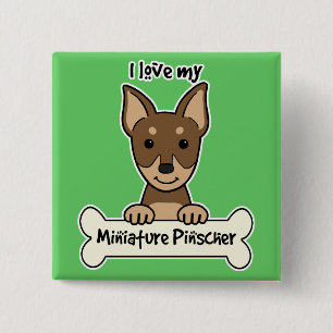 Badge Carré 5 Cm J'aime mon Pinscher miniature
