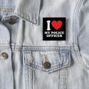 Badge Carré 5 Cm J'Aime Mon Policier