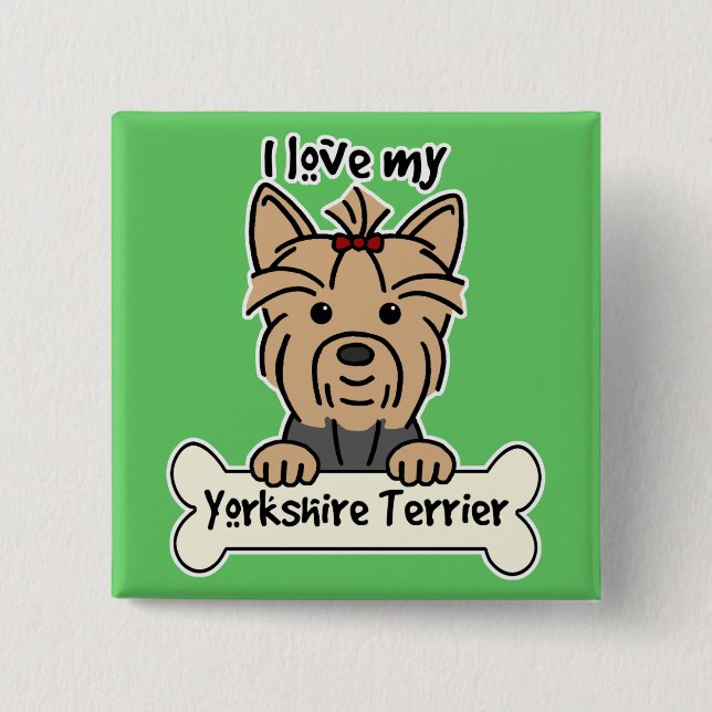 Badge Carré 5 Cm J'aime mon Yorkshire Terrier (Devant)