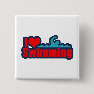 Badge Carré 5 Cm J'aime nager