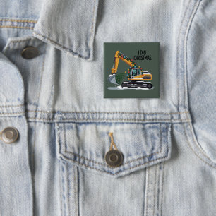 Badge Carré 5 Cm J'aime Noël Excavatrice Santa Boy Drôle Enfants