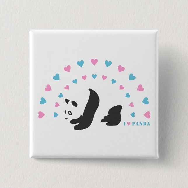 Badge Carré 5 Cm J'aime Panda (Devant)