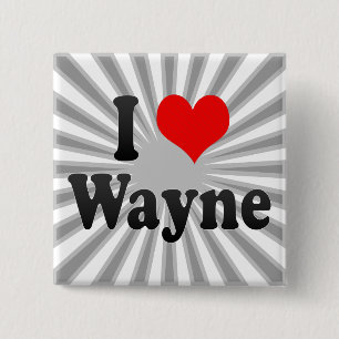 Badge Carré 5 Cm J'aime Wayne, Etats-Unis