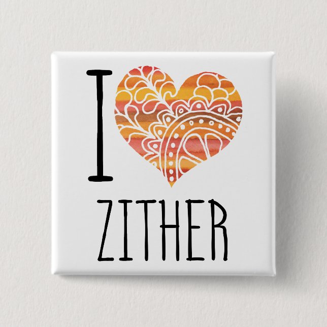 Badge Carré 5 Cm J'aime Zthare Orange Mandala Heart (Devant)
