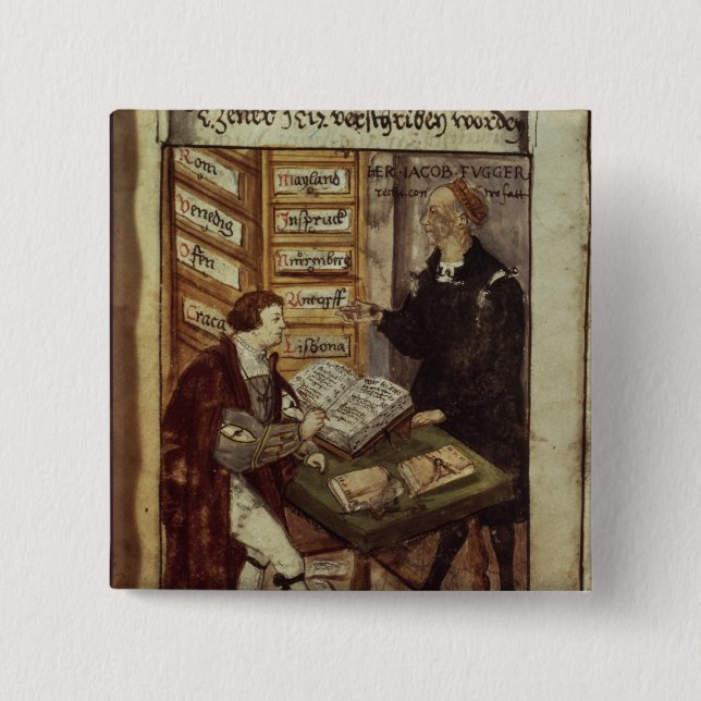 Badge Carré 5 Cm Jakob Fugger dans son bureau, 1518 (Devant)