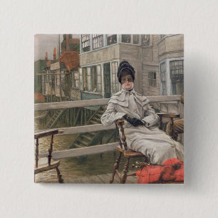 Badge Carré 5 Cm James Tissot   attendant le ferry, c.1878