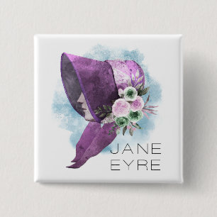 Badge Carré 5 Cm Jane Eyre Bonnet Fleurs violettes et bleues
