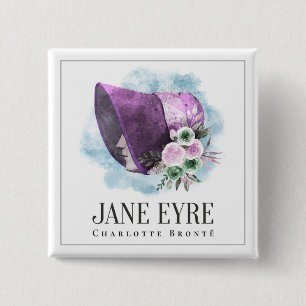Badge Carré 5 Cm Jane Eyre Bonnet Violet Bonnet et Fleurs