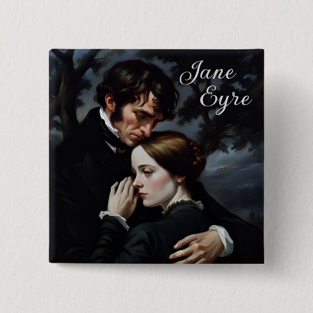 Badge Carré 5 Cm Jane Eyre romantique et Edward Rochester (Devant)