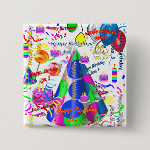 Badge Carré 5 Cm Janvier, 5 Anniversaire Carré Bouton