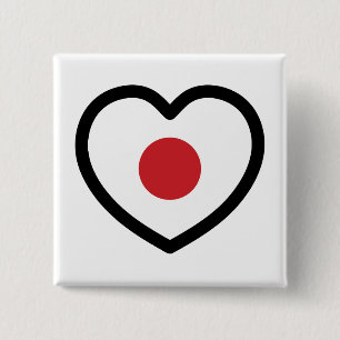 Badge Carré 5 Cm Japon   Coeur du drapeau japonais
