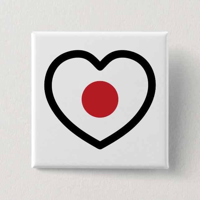 Badge Carré 5 Cm Japon | Coeur du drapeau japonais (Devant)
